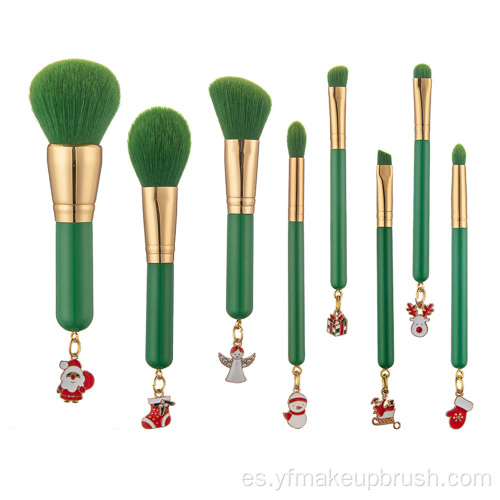 Conjunto de pinceles de maquillaje OEM verde de 8pcs con navidad
